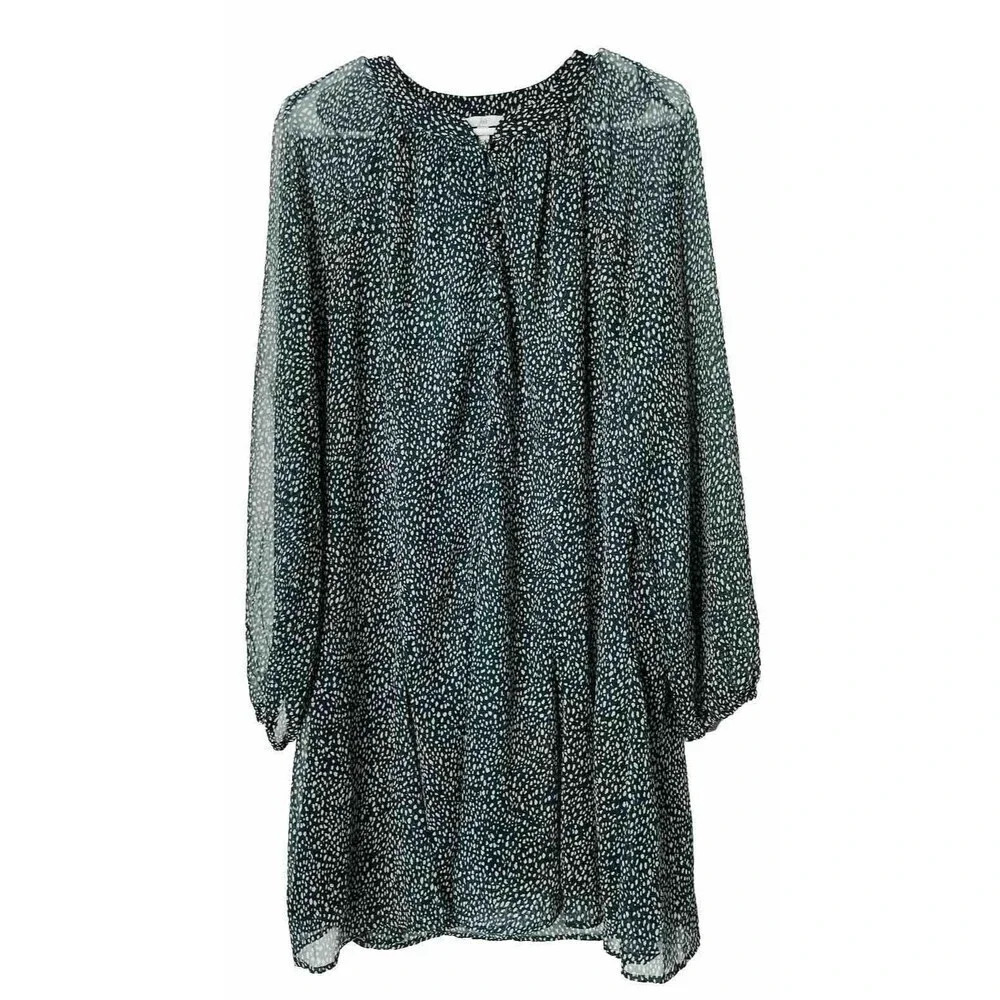 Joie Dress Large Button Accent Sheer Balloon Sleeve Short Chiffon Flowy Boho